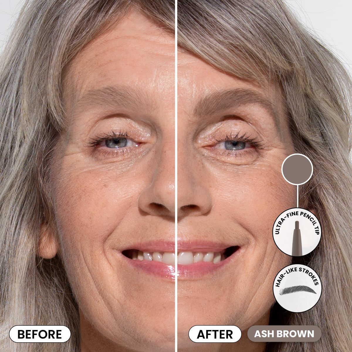 Prime Prometics PrimeBrow Pencil for Mature Women – Ultra-Precise Tip for Natural, Hair-Like Strokes – Smudge-Proof & Long-Lasting Wear – Great for Thinning, Sparse, or Graying Brows (Ash Brown)