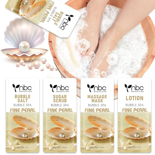 Pedicure Kit Foot Soak Set: Bubble Salt, Sugar Scrub, Massage Mask, Massage Lotion in a Box, 4 Step Foot Spa Kit for Dry Feet,Tired Feet（1 Set Pearl )