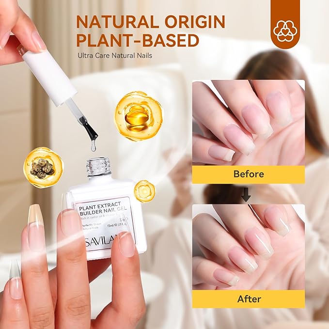 SAVILAND 6PCS Natural Cuticle Oil Pen with Castor Oil & Vitamin E Clear Builder Nail Gel
