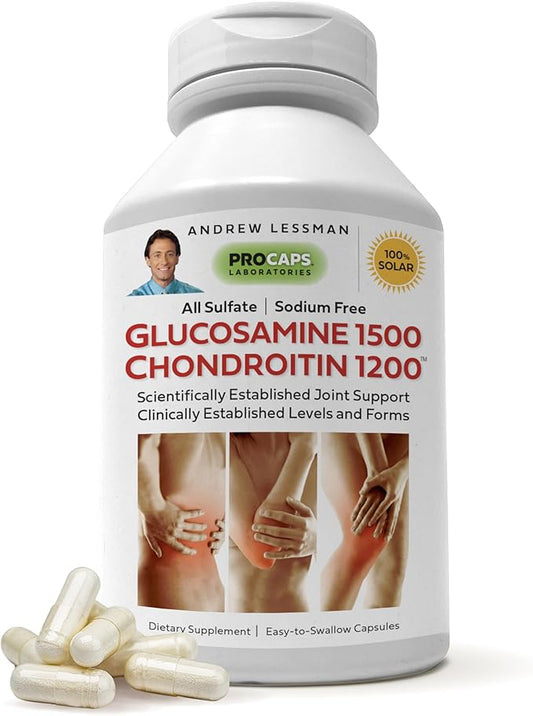 Andrew Lessman Glucosamine 1500 Chondroitin 1200-300 Capsules – 100% Sulfate Form, Research Established Ingredients and Levels for Support of Healthy Joint Tissue. Small Easy to Swallow Capsules