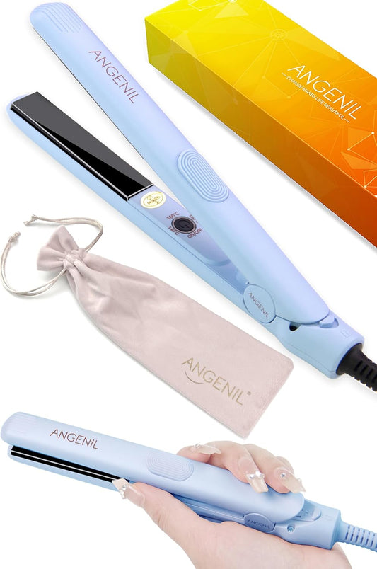 ANGENIL Pro Titanium Ceramic Mini Flat Iron for Short Hair,0.7 Inch Dual Voltage Travel Size Small Flat Iron,Suitable for Short Hair, Bangs, and Fine,20S Fast Heating 3 Temp (280℉- 320℉ -380℉)