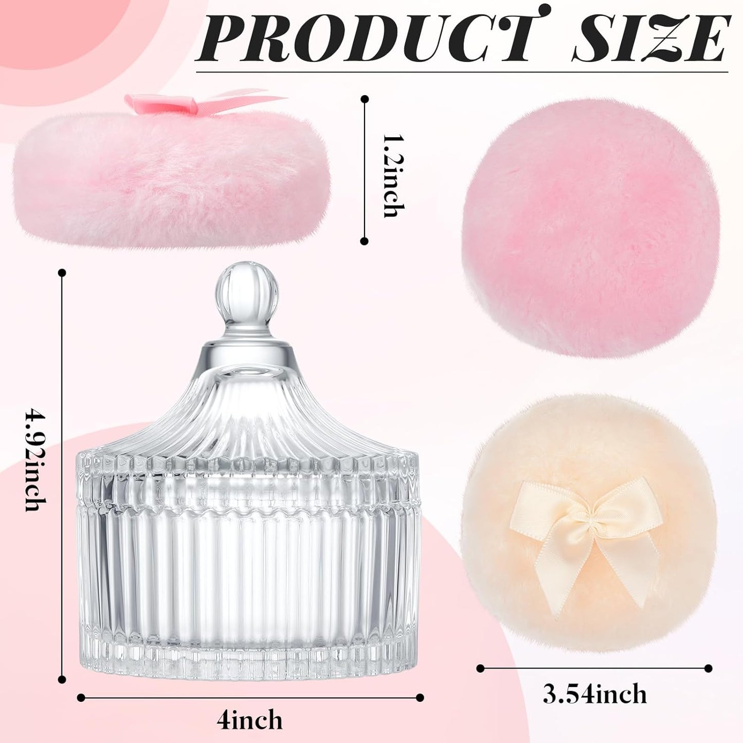 Tioncy 3 Pcs Large Body Powder Puff and Container Powder Container with Puff Crystal Case Soft Washable Reusable Velour Face Body Glitter Wet Dry Makeup(Simple,Clear)