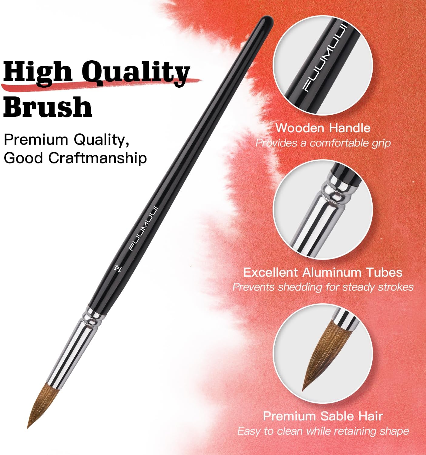 Watercolor Brush Set, Fuumuui 7pcs Professional Sable Paint Brushes with Extended Needle, Round Point, Flat, Dagger, Cat's Tongue for Watercolor, Acrylic, Gouache – Detail & Wash Painting