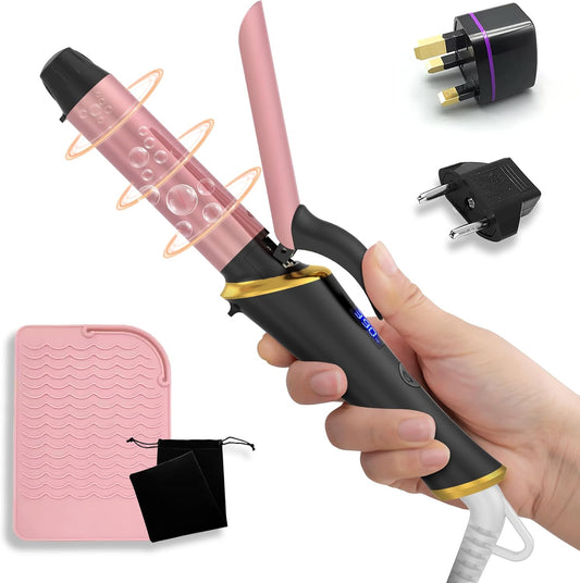 Ukliss Mini Curling Iron 1 Inch with Anti-Scald Tip, 30s Fast Heat, 5 Temp Settings & Dual Voltage for Travel, Creates Soft Waves & Curls on Short to Medium Hair, Includes EU/UK Adapter, Heat Mat