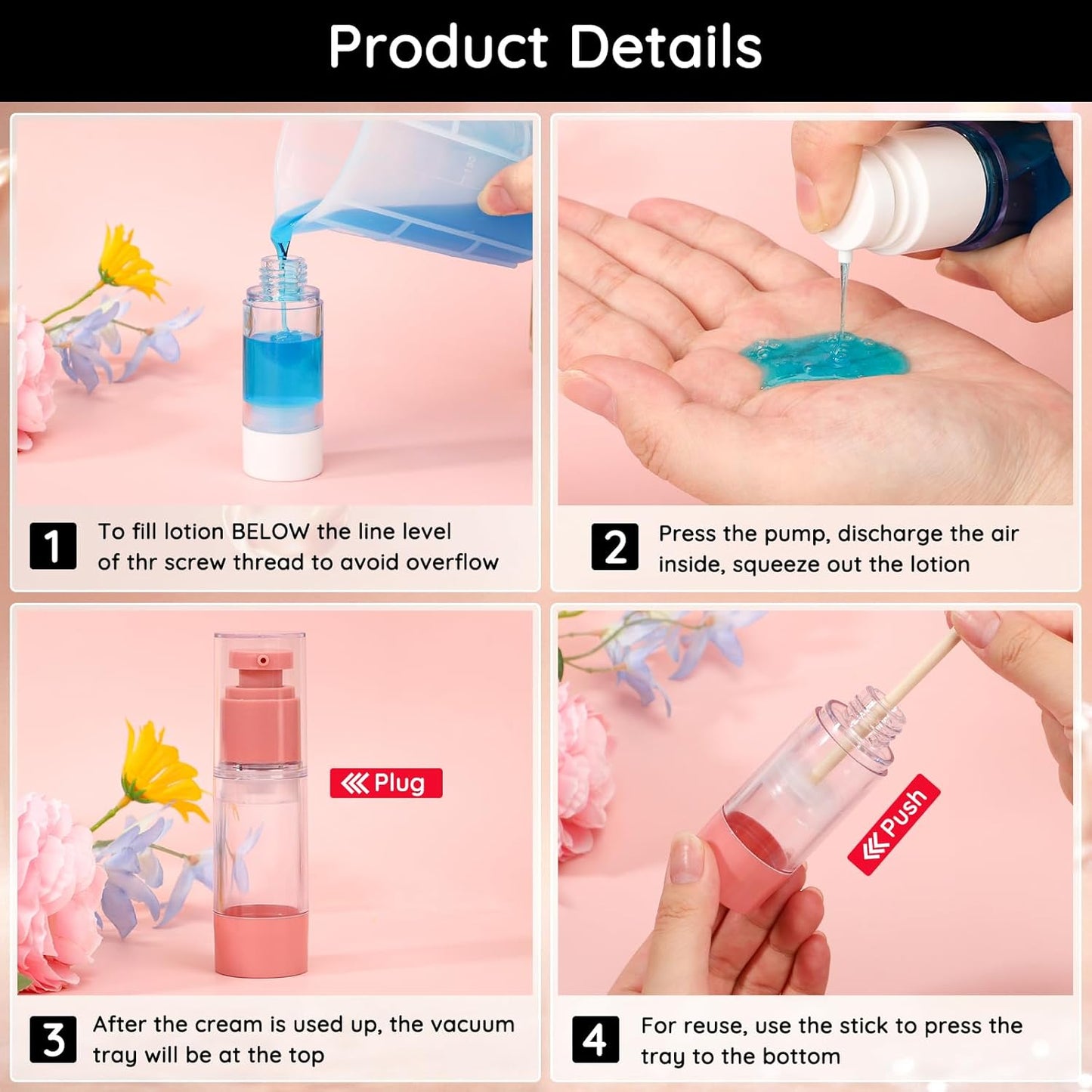 Segbeauty 1oz Refillable Small Airless Pump Bottles, 3pcs Empty Travel Size Containers for Creams, Mini Vacuum Lotion Travel Bottles for Toiletries, 30ml Pump Dispenser Sample Containers for Liquids