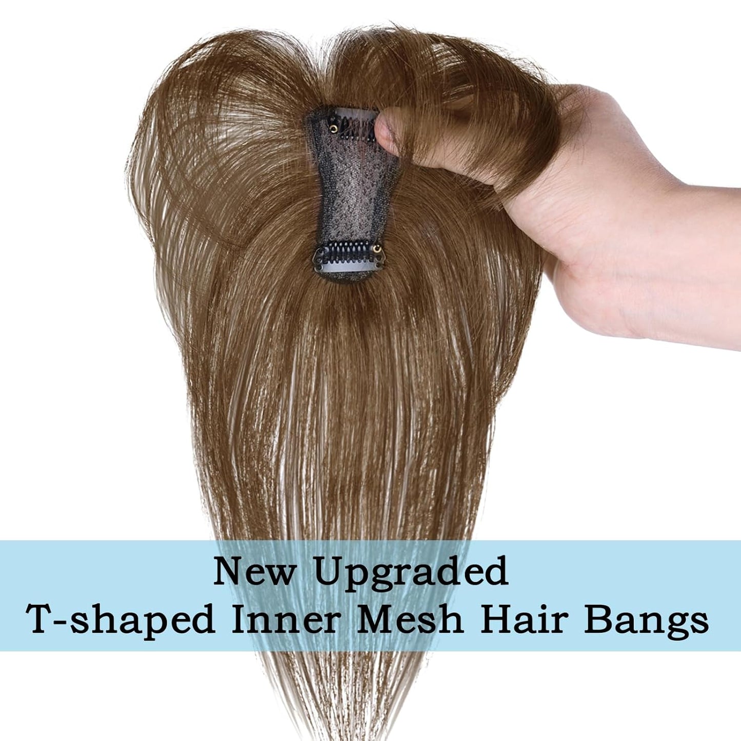 MORICA Bangs Hair Clip, 360° 3D Cover Clip in Bangs 100% Real Human Hair Toppers with Bangs，Hair pieces for Women Fake Bangs for Daily Wear (Brown, 5×7 3D Bangs)