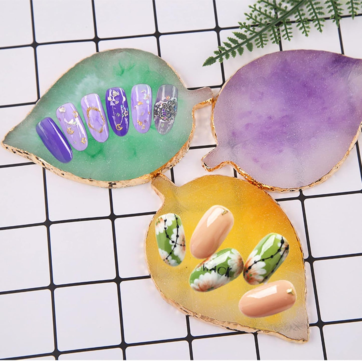 1 Piece Nail Art Palette - Mixing Palette Makeup Plate Nail Tip Holder Display (Gray Leaf)