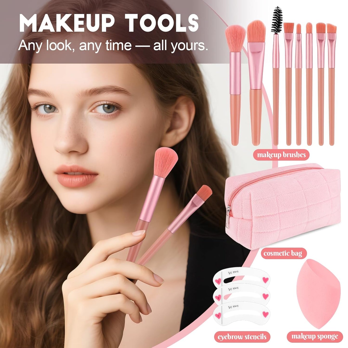 All In One Makeup Kit For Teen Girls Beginners:With Foundation, Face Primer, Eyeshadow, Lipstick, Eyeliner, Mascara, Brushes, Bag, Travel Friendly MakeUp Gift Set, Stocking Stuffers for Teen Girls