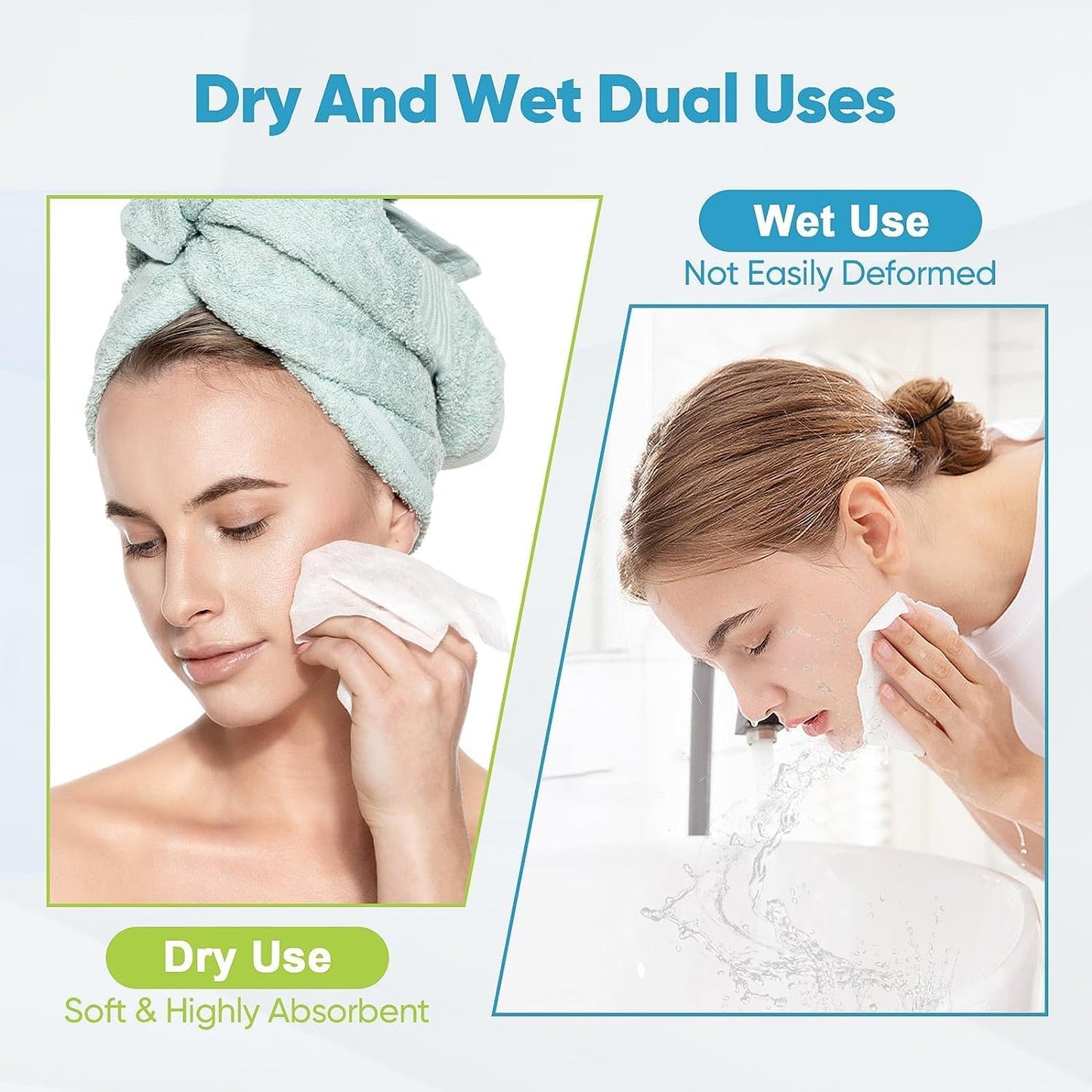 AIDEA Face Towels Disposable-100Ct (2 Box), Clean Facial Towelettes for Sensitive Skin, Cleansing Wipes for Makeup Removing, Nursing, Travel, Dry Wipes Face Cloths