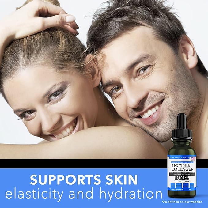 Super Natural Goods Biotin & Collagen Vitamins - Hair Loss, Gut Health, Anti-Aging, Skin Care & Nails - Made in USA, Non-GMO & Cruelty Free (4 Ounce- 15,000mcg)