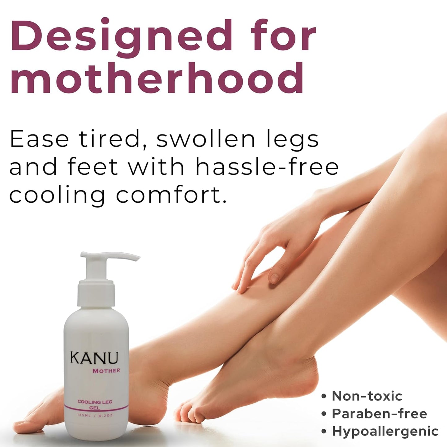 KANU Pregnancy Cooling Leg Gel with Peppermint Oil & Vitamin E- Safe Maternity Skincare for Swollen Legs, Tired Feet and Ankle Relief- Hydrating Cream for Expecting Moms