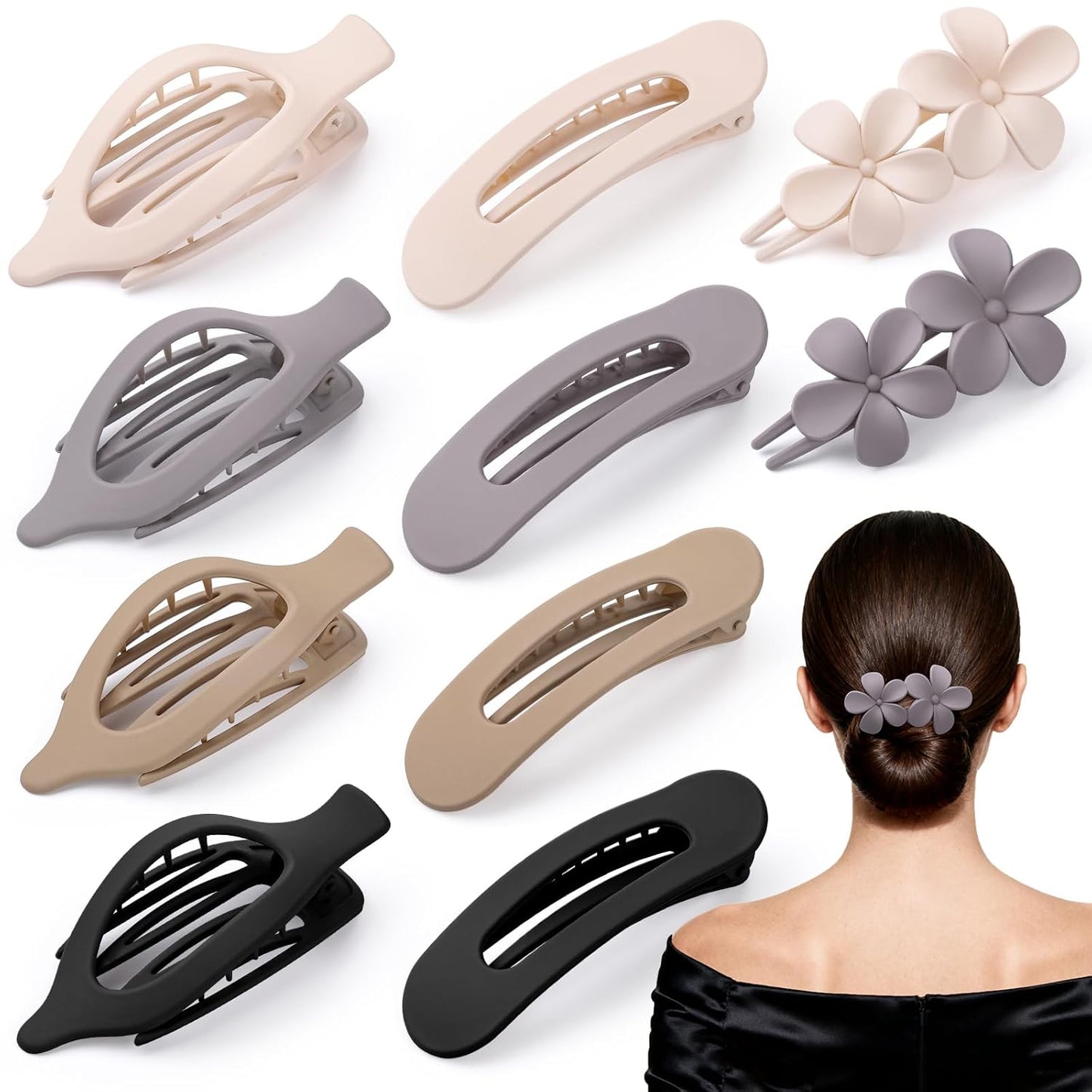 10 Pcs French Flat Hair Clips for Women, 3 Styles Lay Flat Claw Clips Non-slip Matte Hair Claws for Thin Thick Hair