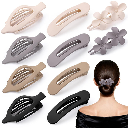 10 Pcs French Flat Hair Clips for Women, 3 Styles Lay Flat Claw Clips Non-slip Matte Hair Claws for Thin Thick Hair
