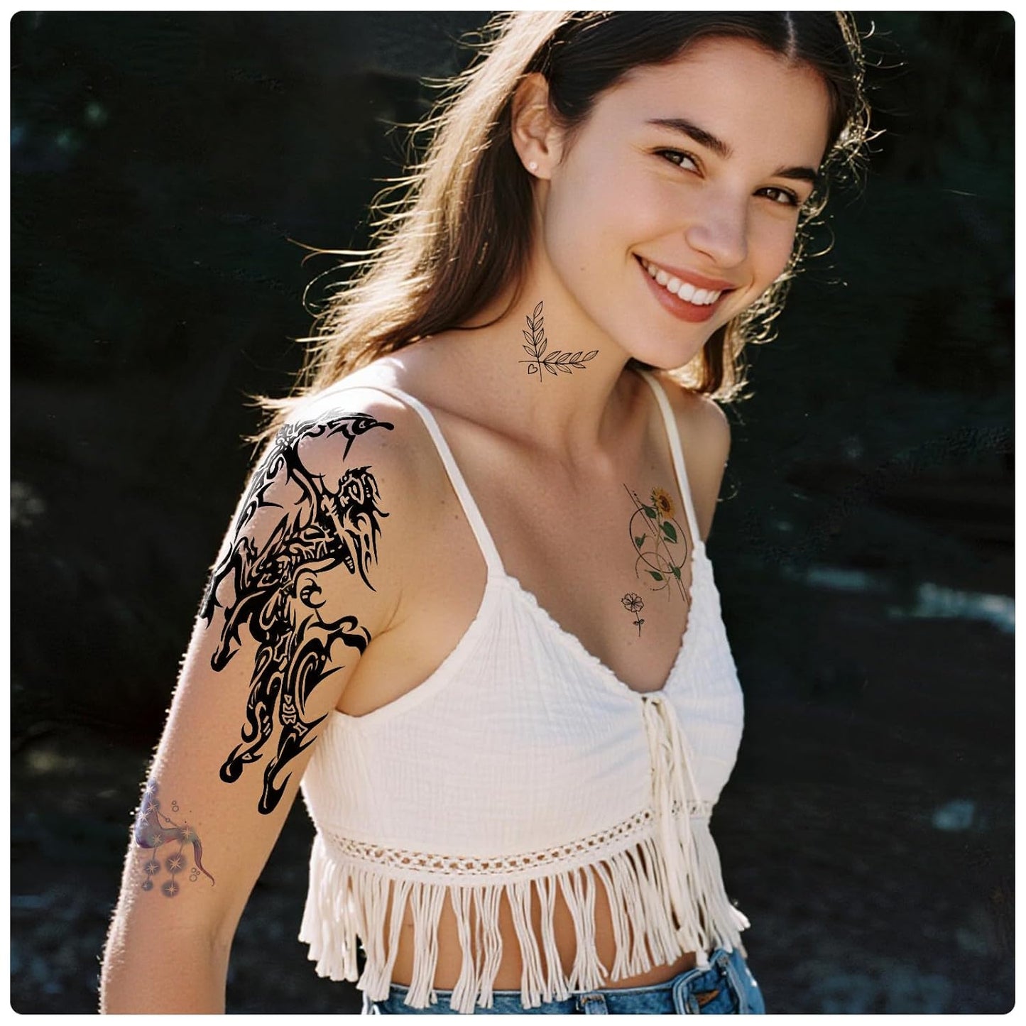 77 Sheets Temporary Tattoo, 17 Sheets Half Arm Lion Owl Antelope Rose Butterfly Constellation Chest Tattoos for Adults Men Women, 60 Sheets Small Tattoos Stickers for Boys Girls Kids Body Art Design