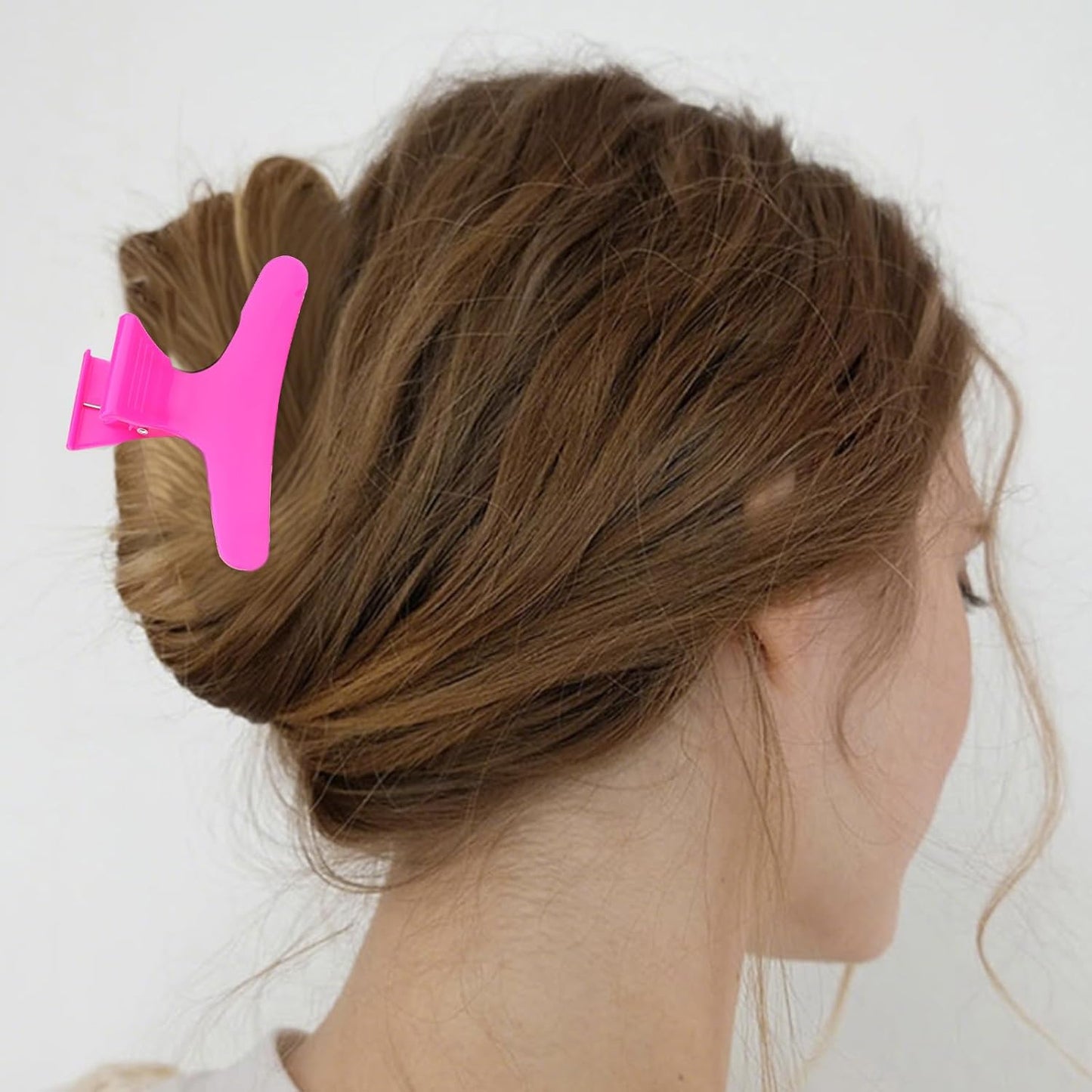 Ondder 24 Pcs Black and Hot Pink Butterfly Hair Clips for Styling and Sectioning - Pro Claws Clamps for Cutting, Coloring - Hair Accessories for Women Girls