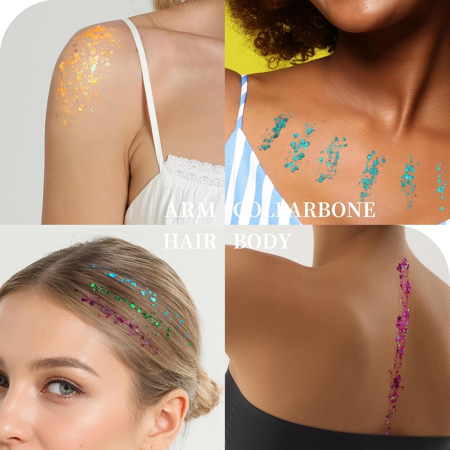 FANDAMEI 18-Color Face Glitter, Body Glitter Hair Glitter for Glitter Makeup, 2 PCS Glitter Gel 6 Color Themes, Chunky Glitter for Kids Women, Halloween Rave Concert Face Paint