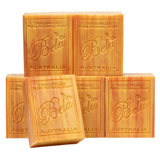 BELA Frankincense and Myrrh Soap 3.3 OZ Pack of 6, French Triple Milled Bar Soap with Organic Shea Butter, Hand, Face and Body Wash Bar, Made in Australia