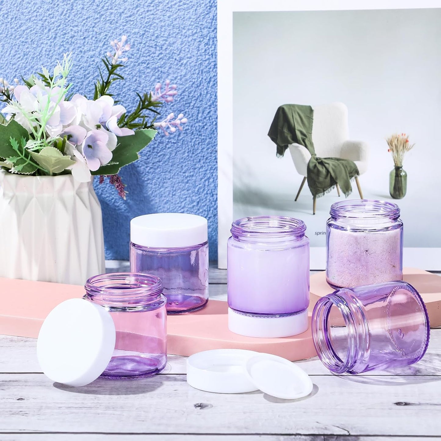 Norme 12 Pcs 4 oz Glass Jars with Lids Leakproof Round Airtight Empty Cosmetic Jars with Inner Liners Lid for Storing Lotions Powder Ointments Candle Making Tins (Light Purple)