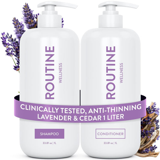 Routine Wellness 1 Liter Anti-Thinning Volumizing Shampoo and Conditioner Set for Thinning Hair & Hair Loss - Grow Your Confidence with Biotin & DHT Blockers - 1 Liter Lavender & Cedar Set