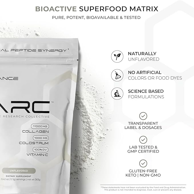 Radiance, Grass-Fed Collagen Peptide & Colostrum Powder, Supports Gut Health, Digestion, Immune Function, Healthy Joints, Bones, Skin, Hair & Nails, Keto, Gluten & Fat-Free, Unflavored, 30 Servings