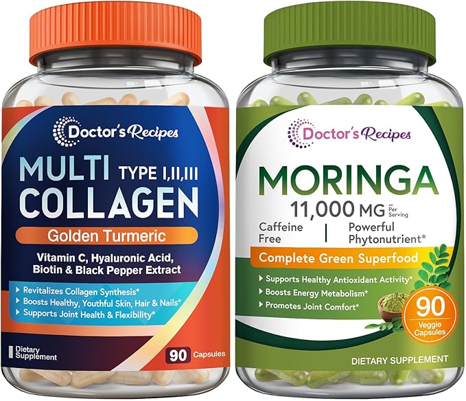 Doctor's Recipes Moringa 11,000 mg Strength 90 Caps and Multi Collagen Peptides 90Caps