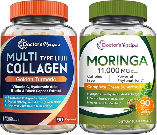 Doctor's Recipes Moringa 11,000 mg Strength 90 Caps and Multi Collagen Peptides 90Caps