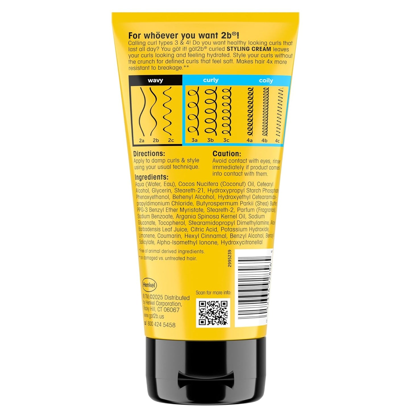 Got2B Curled Styling Cream, 6 Fl Oz, Curl Defining & Moisturizing Hair Cream for Coily & Curly Hair, Provides Frizz Control & Soft Feel for Type 3-4 Curls, Made with Vitamin E, Aloe Vera & Argan Oil