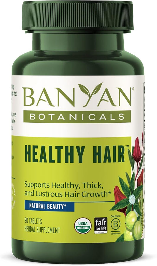Banyan Botanicals Healthy Hair Tablets – Organic Hair Supplement with Amla & Bhringaraj – Ayurvedic Hair Care for Healthy, Thick & Lustrous Hair* – 90 Tablets – Non GMO Sustainably Sourced Vegan