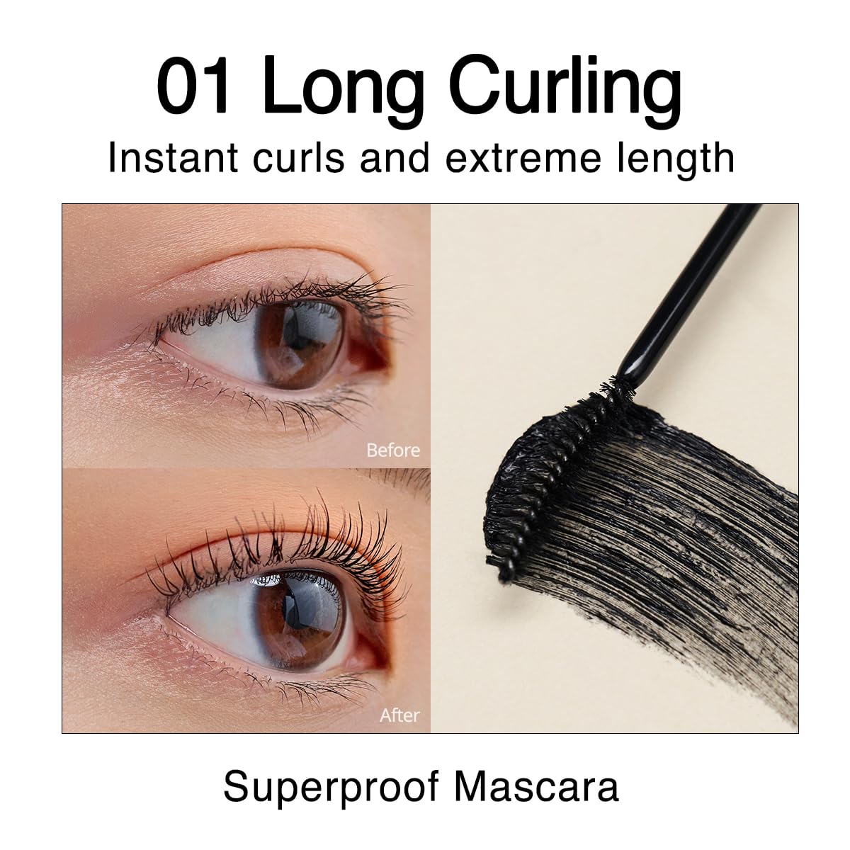 CLIO Kill Lash Superproof Mascara, Waterproof Mascara Black, Lengthening & Lifting for Defined Eyelash, Long-Lasting, Clump & Smudge-Free, for Sensitive Eyes, Korean Makeup Beauty (001 Long Curling)