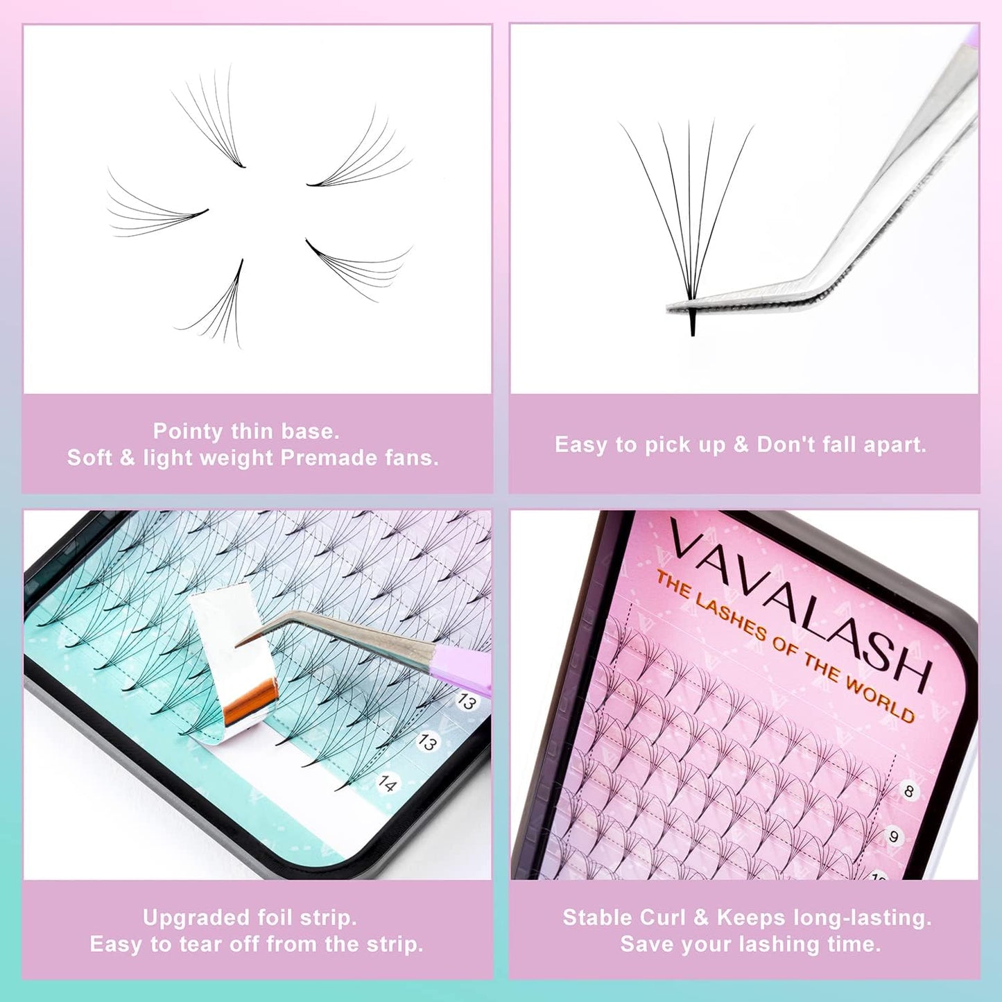 Eyelash Extensions 3D 4D 5D 6D 8D 9D 10D Thickness 0.07/0.1 C/D Curl Eyelashes Middle Stem & Long Stem Heat Bonded Premade Fans Russian Volume Lash Extensions Supplies (Middle Stem 5D-0.07-C-15mm)