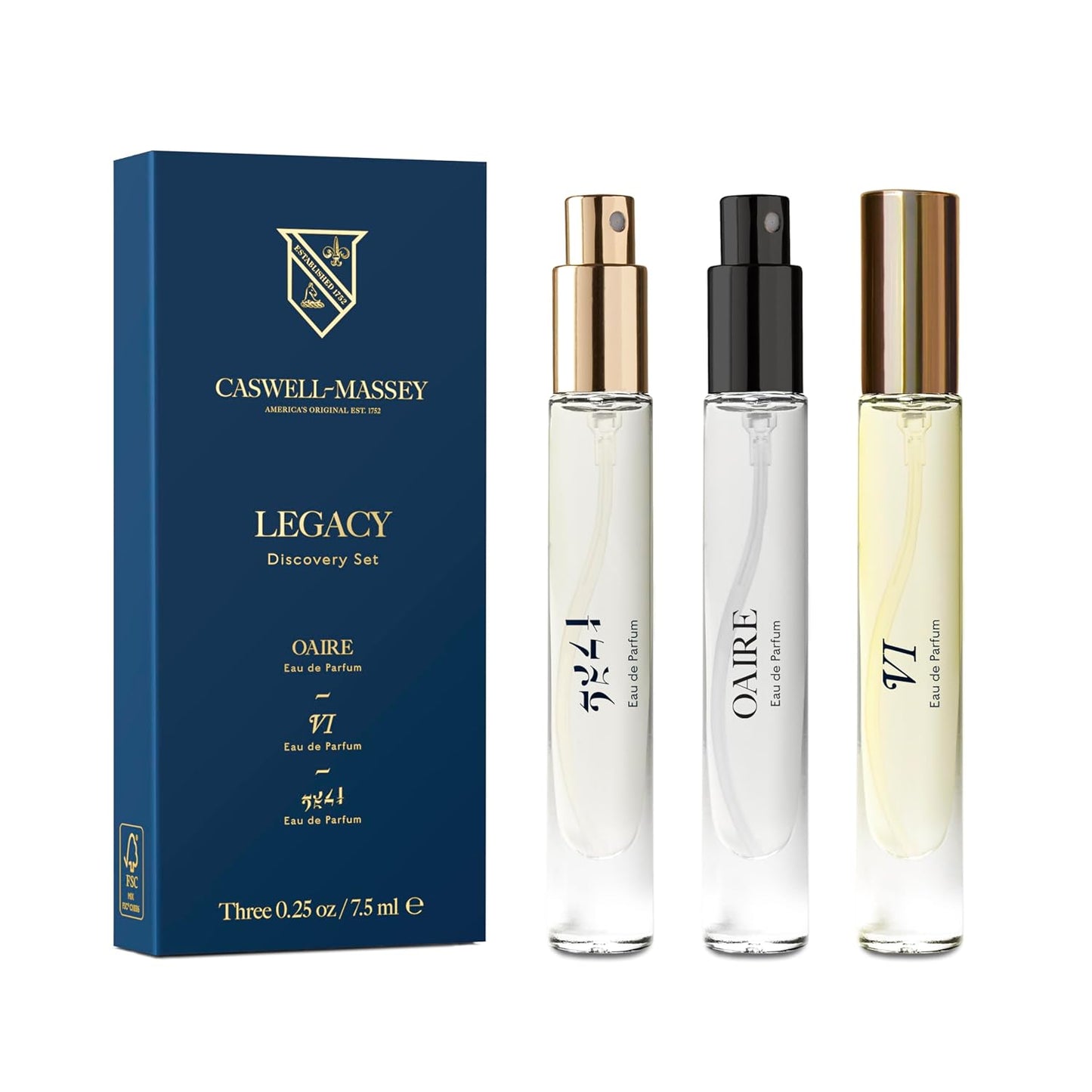 Caswell-Massey Legacy Discovery Set – Includes 2571, OAIRE, Number Six – Fragrance for Men, Travel Size, Made in USA, 0.25 Fl Oz Each