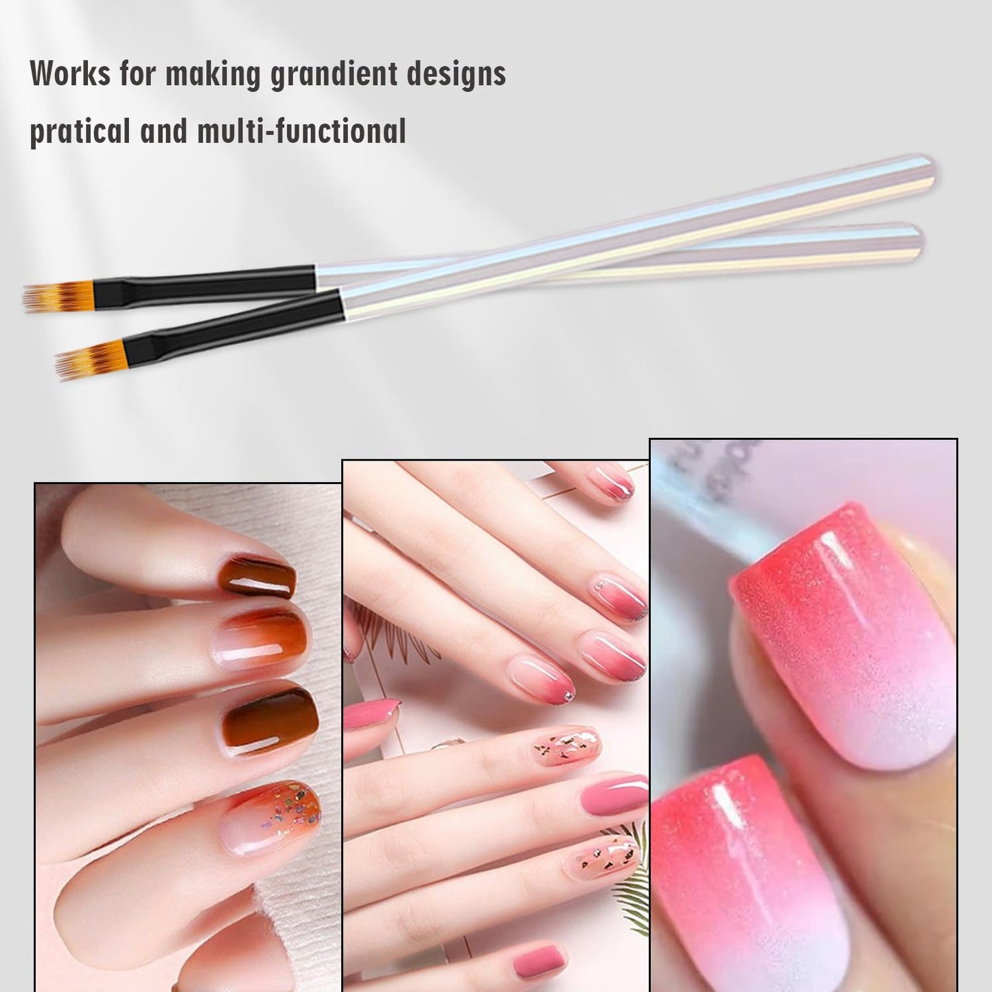 WOKOTO 5 Pcs Ombre Nail Brush for Acrylic Art Gradient Painting With Aurora Color Handle for Design and Gel Nails - Holographic Penholder