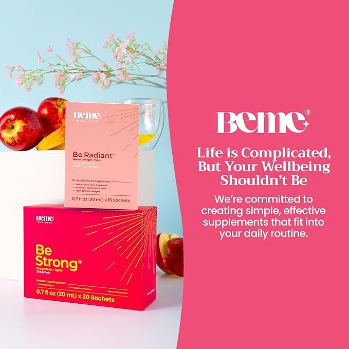BeMe BeStrong & BeRadiant Peach Bundle - Vitamin B12 & Liquid Collagen Drink Supplements