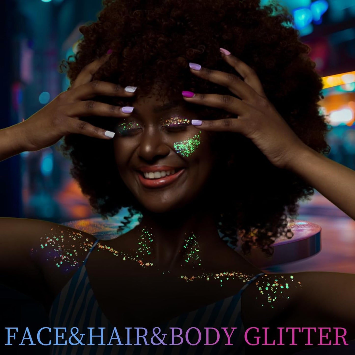 FANDAMEI Glow in The Dark Glitter, 2 Glitter Gel Palette 18 Grids Face Body Hair Glitter for Glow in The Dark Glitter Makeup, Face Glitter for Kids Women for Halloween Rave Concert Face Paint