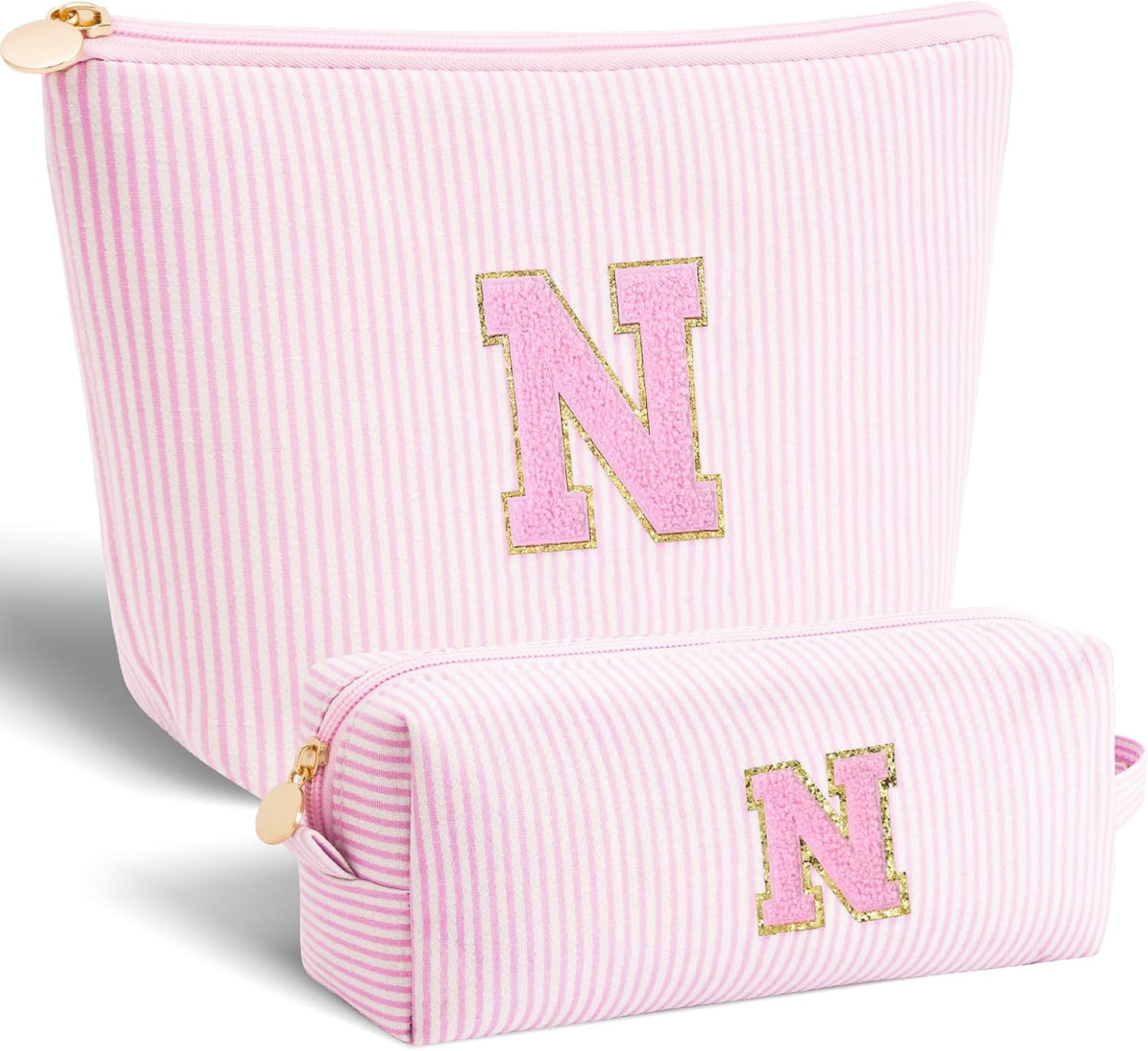 Personalized Makeup Bag for Women Girls - Fashion Cosmetic Bag Trendy Travel Toiletry Bag with Initials Letter - Teen Gifts - Pink,N