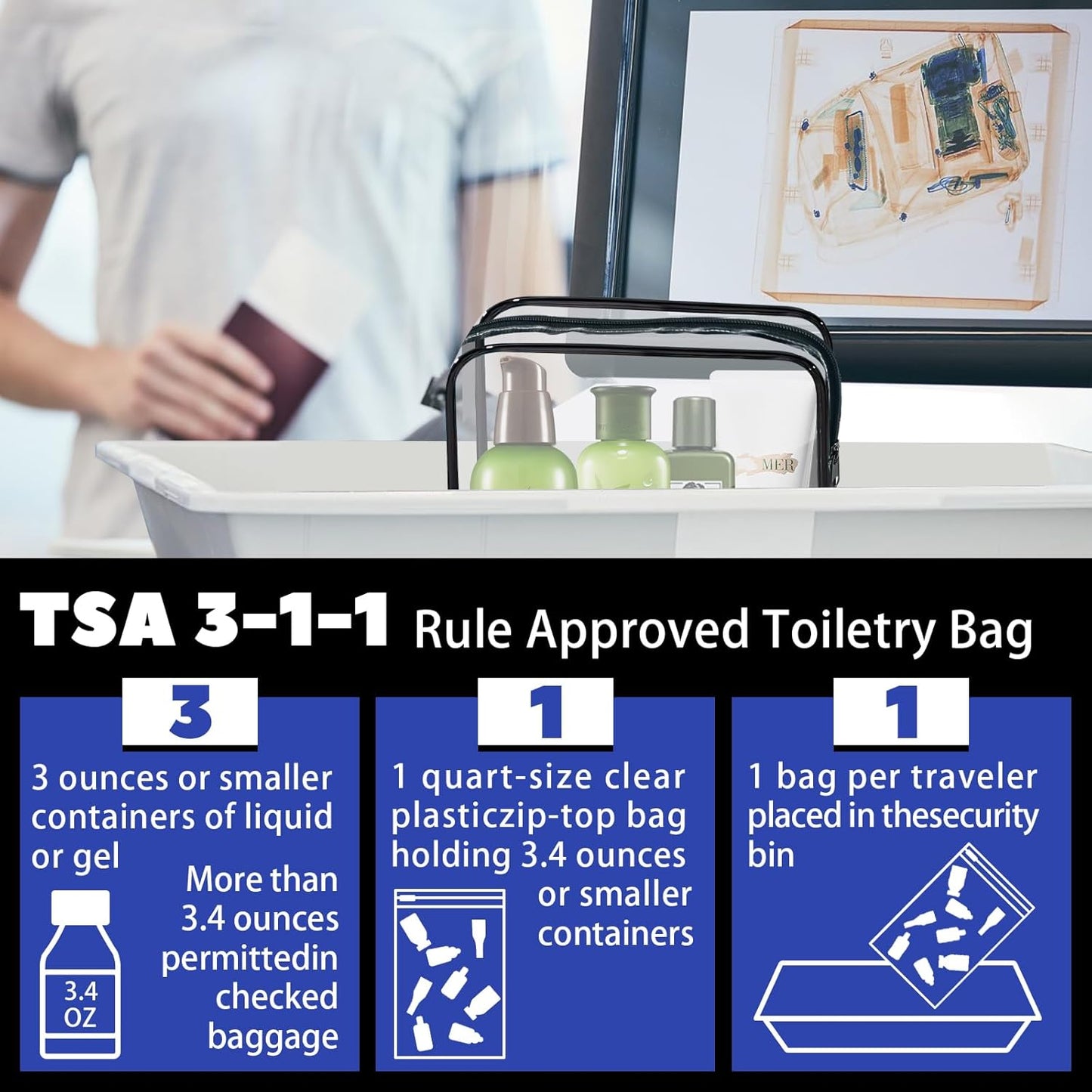 16 Pieces Clear Cosmetic Bags PVC Clear Makeup Bags TSA Approved Toiletry Bag with Zipper Waterproof Vinyl Plastic Organizer Storage Transparent Pouch for Women and Men (Black, Small)