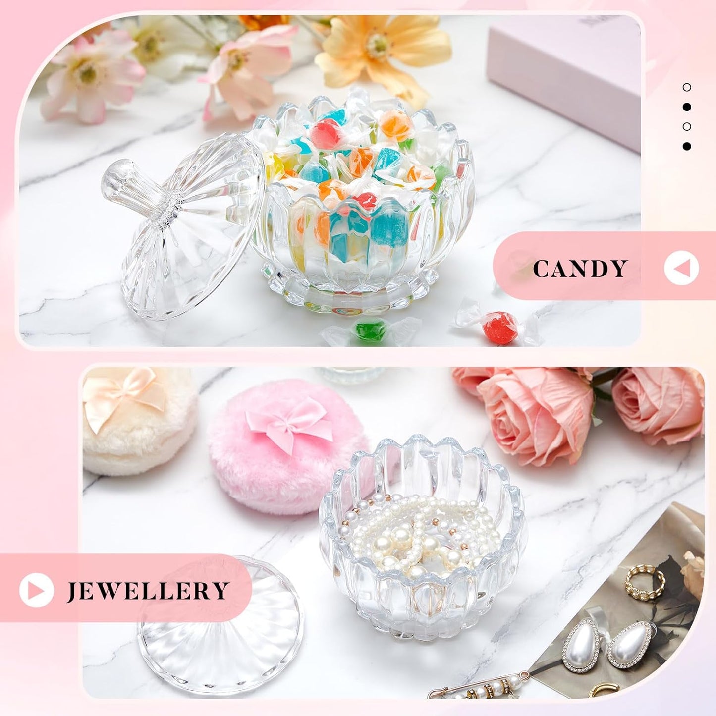 Tioncy 3 Pcs Large Body Powder Puff and Container Powder Container with Puff Powder Puff Crystal Container Soft Washable Reusable Velour Face Body Glitter Powder Puff Wet Dry Makeup(Clear,Cute)