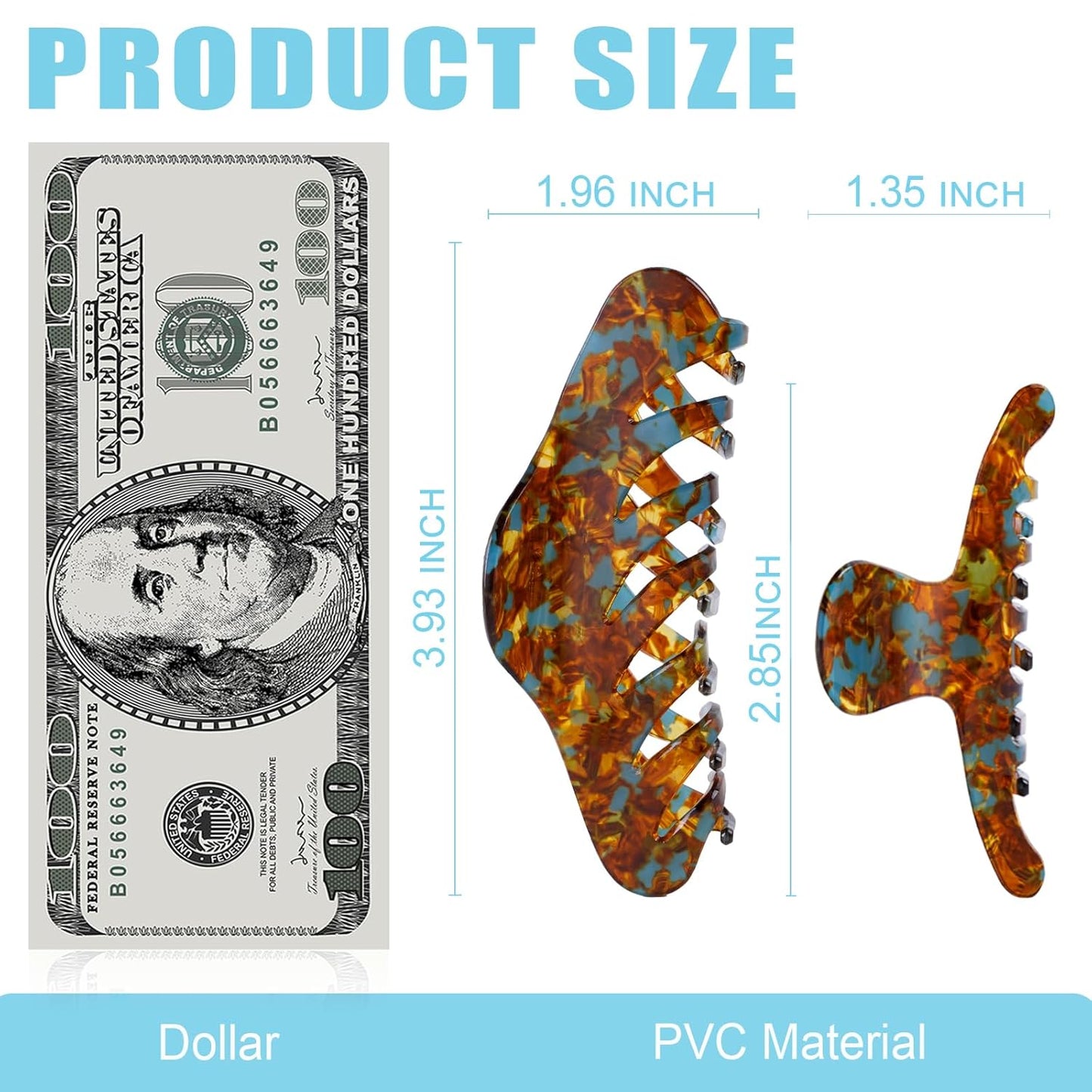 TOCESS Tortoise Hair Claw Clip - Large&Small 4pcs PVC Claw Clips, Cute&French Tortoise Shell Style for Women/Girls/Teens with Thick/Thin/Long/Curly Hair - Daily Wear, Office, Travel, and Gifts