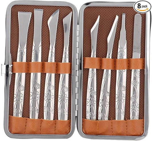 Watris Veiyi 8PCS Foot Shaver Pedicure Tool, Pedicure Knives Set, Stainless Steel Dead Skin Removal Kit, Foot File Callus Nail for Women Men Care Feet