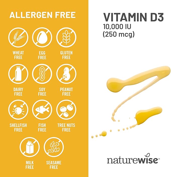 NatureWise Vitamin D3 10,000IU (250 mcg) Extra Strength for Healthy Muscle Function and Immune Support, Non-GMO, Gluten Free in Organic Extra Virgin Olive Oil, Softgel, 90 Count[3-Month Supply]