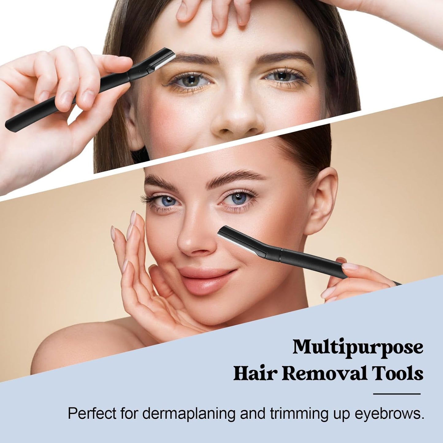 6 PCS Eyebrow Razor Set Face Razor for Women and Men, Multipurpose Dermaplaning Tool, Eyebrow Hair Trimmer, Face Shaver with Protective Cover, 3 Pcs Long Handles and 3 Pcs Short Handles (Black)