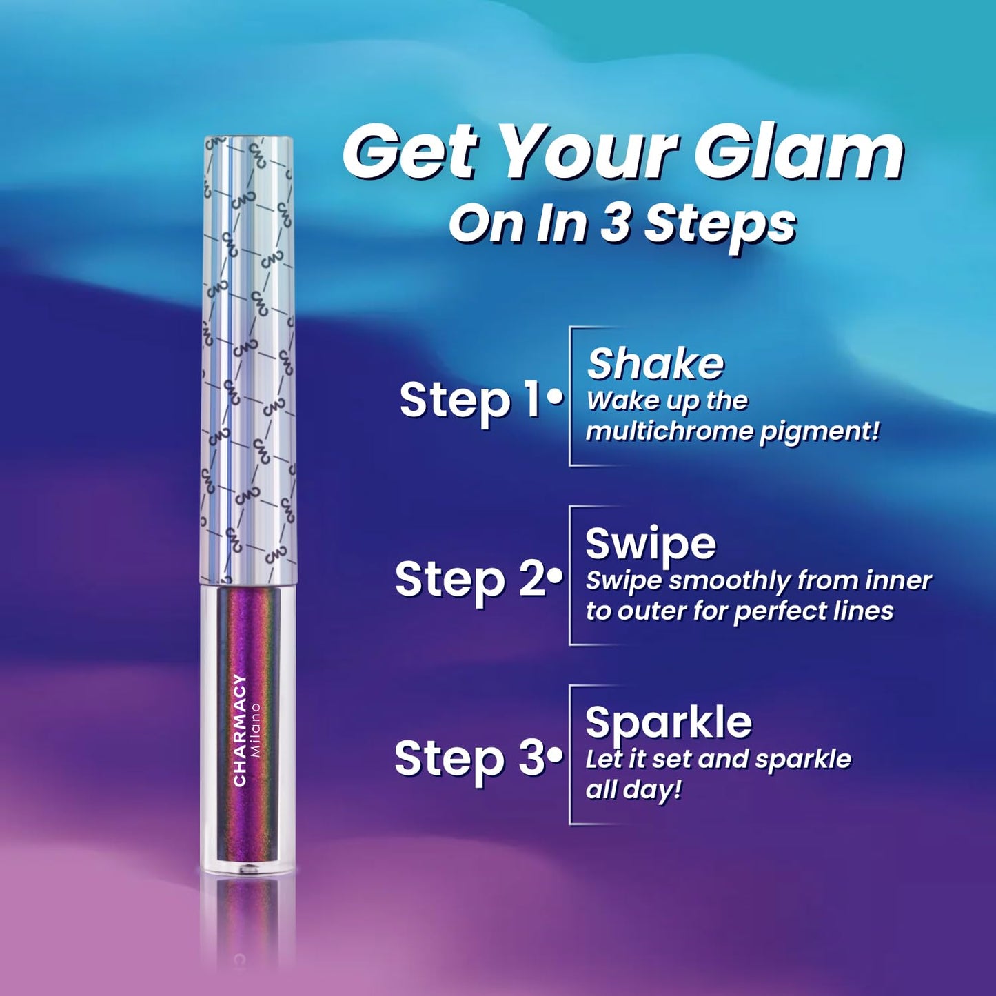 CHARMACY Chameleon Liquid Eyeliner, Liquid Glitter Eyeliner, Highly Pigmented, Metallic Intense MultiColor Shifting waterproof Eyeliner, Ultra-Fine Tip, Longwearing, Smudge-proof (#SET1-901/904/907)