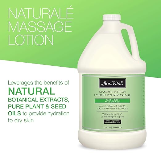 Bon Vital' Naturale Massage Lotion with Natural Ingredients for Earth-Friendly Massage, All Natural Moisturizer, Relieves Muscle Soreness and Increases Circulation, 1 Gal, Label may Vary