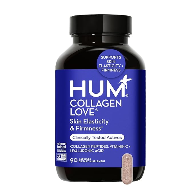 HUM Collagen Love Skin Supplement - Collagen Peptides w/Hyaluronic Acid & Vitamin C, Supports Firm Skin & Helps Minimize Signs of Aging - Skin Supplements for Women and Men (90-Count)