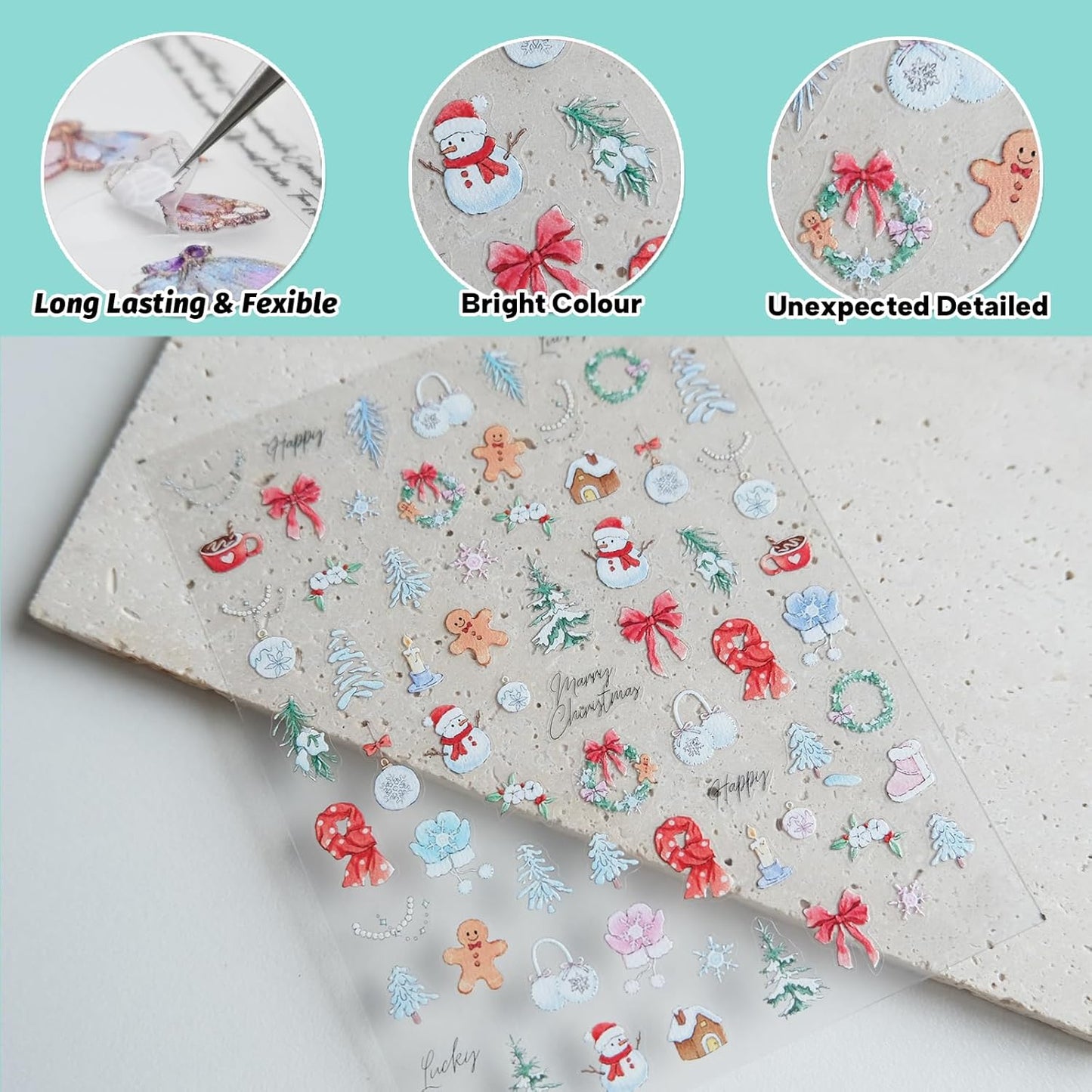 Christmas Cute Nail Stickers, Snow Decals, Art Design, Accessories for Women, Self-Adhesive Supplies