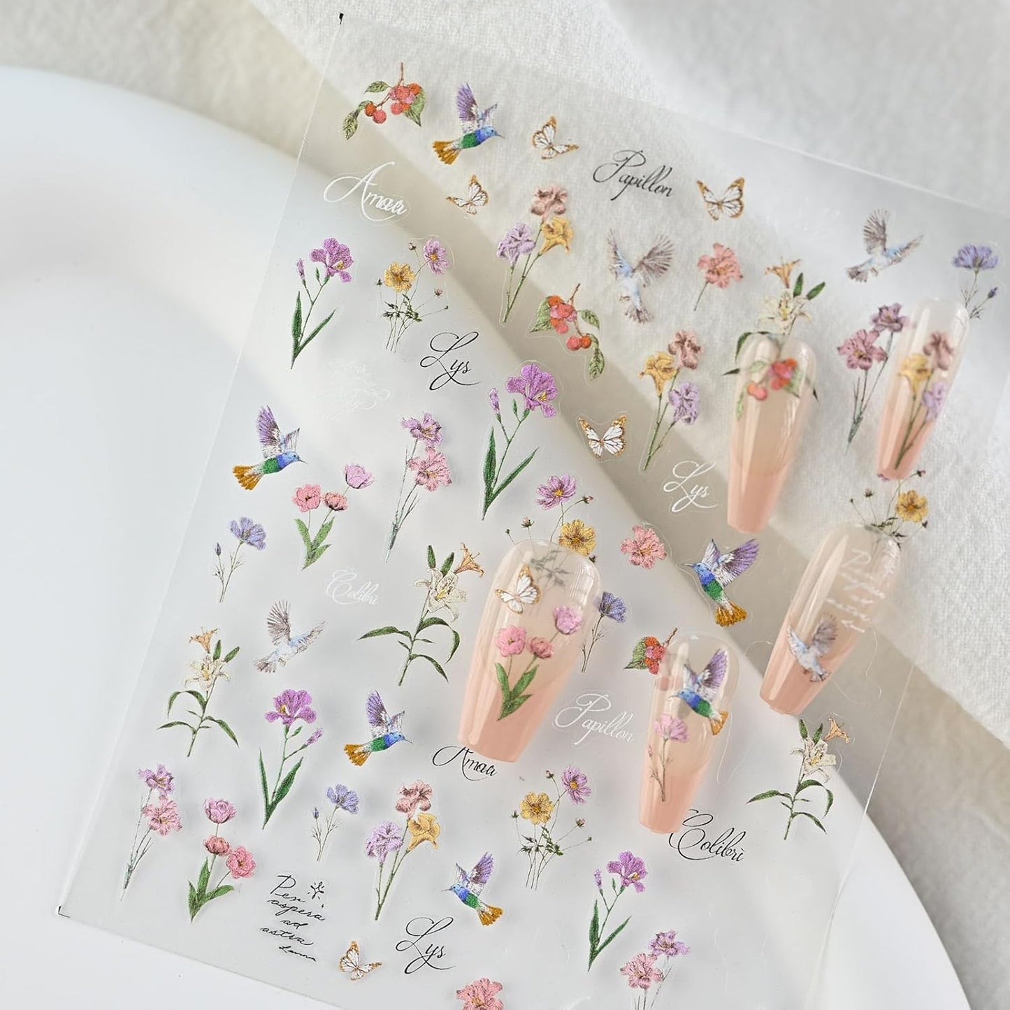 Hummingbird Flower Nail Stickers, Irises Decals, Floral Art Design, Self-Adhesive Accessories for Women, Aesthetic Supplies
