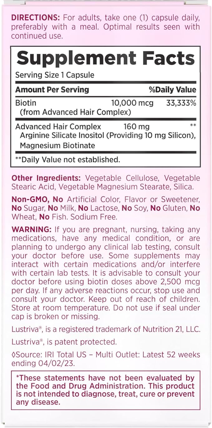 Nature's Bounty Hair Growth Supplement, 1 Per Day, Clinically Shown to Support Thicker, Fuller Hair, with Biotin, Silicon & Arginine, 30 Capsules (Pack of 2)