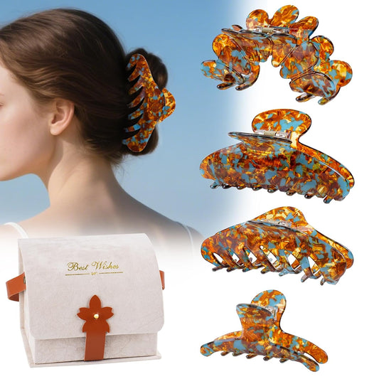 TOCESS Tortoise Hair Claw Clip - Large&Small 4pcs PVC Claw Clips, Cute&French Tortoise Shell Style for Women/Girls/Teens with Thick/Thin/Long/Curly Hair - Daily Wear, Office, Travel, and Gifts