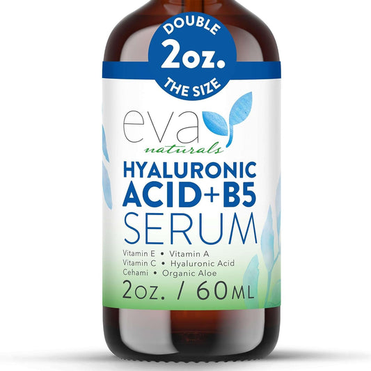 Eva Naturals Hyaluronic Acid + B5 Serum for Face – Ultra Hydrating Vitamin C & B5 Facial Serum for Deep Moisturizing, Wrinkle & Dark Spot Treatment, Skin Firming & Renewal