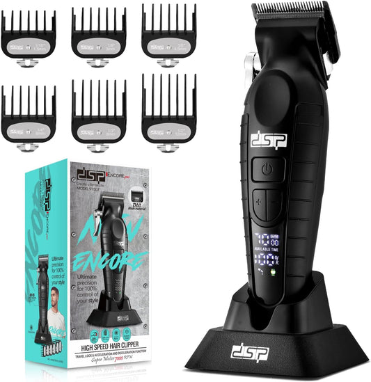 DSP Professional Hair Clipper for Men, Cordless Barber Clippers DLC, 7000RPM, Speeds Adjustable, Travel Lock, Low Noise with Charging Base